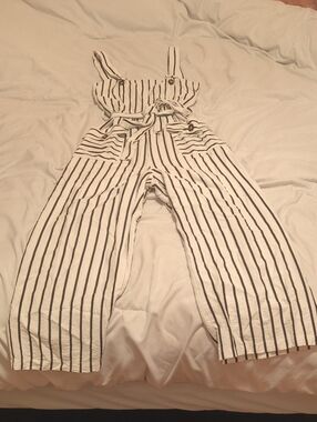 Lea & Viola White Jumpsuit with Black Stripes